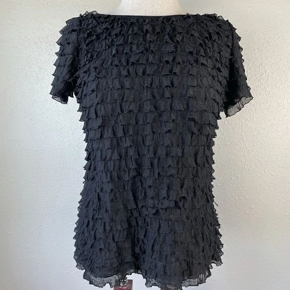 Cocoon Black Sleeveless Ruffled Blouse Top EUC
